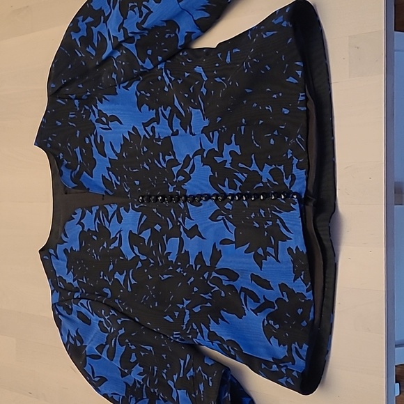 LIKE NEW VTG Unbranded Deep Blue and Black Floral Print 1980s Blazer - Picture 11 of 15